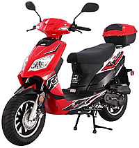 TAOTAO THUNDER 50cc Scooter Fully Automatic with Rear Trunk, 12" Tires & Polished Aluminum Rims, Dual Rear Shocks. Free shipping to your door. Free scooter helmet, 1 year bumper to bumper warranty.