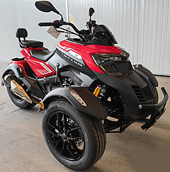TRYKER-300 EFI Trike Can-Am Spyder Replica, Fully Automatic with Reverse, Overhead Camshaft, 14" Big Tires, 3 Large Disc Brakes, 3 Adjustable Air Shock Suspensions, TFT Digital Display, Extra Large LED Lights and Turn Signals, USB Port. Top Speed 65+ MPH.