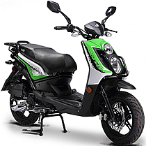 BMS 150cc Scooter CAVALIER 150 by ZNEN, Dual Halogen Headlights, LED Taillight and Turn Signals, Dual Layer 13" DURO Big Sport Tires, ABS Disc Brake, Dual Suspension, Rear Trunk. Free shipping to door, free helmet, free 1 year bumper to bumper warranty.