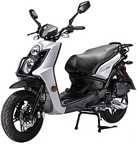 BMS 150cc Scooter CAVALIER 150 by ZNEN, Dual Halogen Headlights, LED Taillight and Turn Signals, Dual Layer 13" DURO Big Sport Tires, ABS Disc Brake, Dual Suspension, Rear Trunk. Free shipping to door, free helmet, free 1 year bumper to bumper warranty.