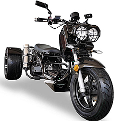 Ice Bear MADDOG 150cc Motor Trike PST150-19N with 12"/14" Extra Wide Big Tires, LED Lights, Chrome Wheels, Mirrors & Muffler. Free shipping to your door, free helmet, 1 year bumper to bumper warranty.