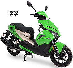 ICE BEAR "F4" Sporty 200cc EFI Scooter with Combined Braking System (CBS), Smart Key,  Anti-theft smart lock, Dual Digital Dash, LED Lights,  Dual Shocks, Sport Muffler. Top Speed 62 MPH (PMZ200-F4). Free shipping, 1 year bumper to bumper warranty.