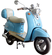 ICE BEAR Retro-50 49cc MOPED SCOOTER w/ Chrome Mirrors, Aluminum Floor Board, 2-tone Luggage Box, 100% Street Legal (PMZ50-5). Free shipping to your door. Free helmet and 1 year warranty.
