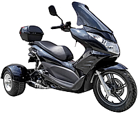 Ice Bear "Q6" 150cc FULL SIZE Motor Trike Scooter PST150-17 comes with Windshield, 14" Big Tire, LED Lights. Free shipping to your door. Free DOT approved scooter helmet, free 1 year bumper to bumper warranty.