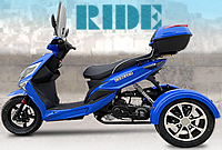 Ice Bear MOJO 50cc Z Model Trike Light Weight Motor Trike 3 Wheeler Scooter PST50-1Z w/ Extra Large Windshield (Motorcycle license is not needed), free shipping to your door with a free gift, 1 year bumper to bumper warranty, life time tech support.