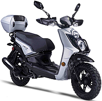 Amigo 150cc Scooter JAX 150 with Hand-guards, USB Port, Dual Halogen Headlights, LED Tailight and Turn Signals, Dual Layer 13" DURO Knobby Sport Tires, Dual Disc Brakes, Dual Suspension, Rear Trunk. 99.9% Assembled. Free shipping to door, free helmet