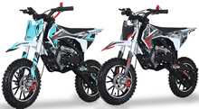 Bundle of 2023 Two SYX MOTO 58cc mini dirt bikes 4-stroke Air cooled Fully Automatic, Dual Disc Brakes, Inverted Forks (PAD50-3), 10" Aluminum Wheels, Tether switch and emergency shut-off. Free shipping to your door. 6 months warranty.