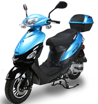 ICE BEAR ROCKET 50cc Scooter Fully Automatic with Matching Colored Aluminum Wheels & Rear Trunk PMZ50-4J. Free shipping to your door, free scooter helmet, 1 year bumper to bumper warranty.