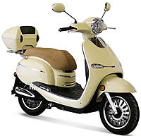 BMS 50cc Scooter by ZNEN Solano-50 with 12" Aluminum Wheels, ABS Disc Brake, LED light, LED Digital Speedometer, Leather Seat, EPA/DOT/CARB (99.9% assembled). Free shipping to your door, free helmet and 1 year bumper to bumper warranty.